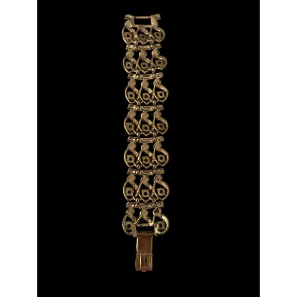 Mode-Art Pastel Rhinestone Link Bracelet Bangle Gold Tone Jewelry Costume - Picture 7 of 8